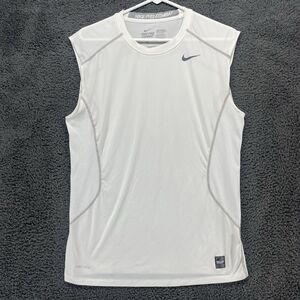 Nike Pro Combat Dri-Fit Fitted‎ Tank Shirt Mens Medium White Sleeveless Stretch